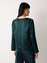Draped Neck Long Sleeve Top | Green