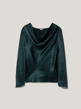 Draped Neck Long Sleeve Top | Green