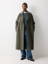 Double Faced Wool Wrap Coat | Green