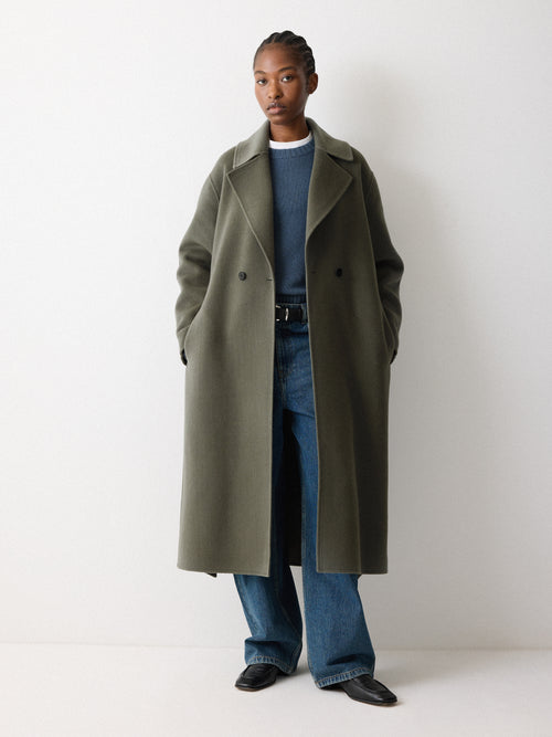 Double Faced Wool Wrap Coat | Green