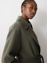 Double Faced Wool Wrap Coat | Green