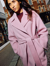 Double Faced Wool Wrap Coat | Pink