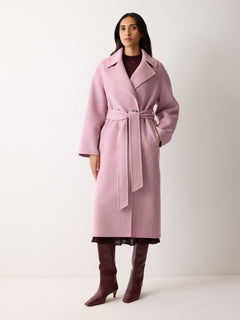 Double Faced Wool Wrap Coat | Pink