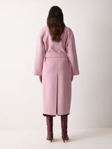 Double Faced Wool Wrap Coat | Pink