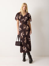 Spray Floral Satin Bias Dress | Purple