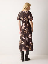 Spray Floral Satin Bias Dress | Purple