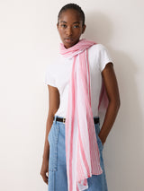 Striped Cotton Woven Scarf | Red