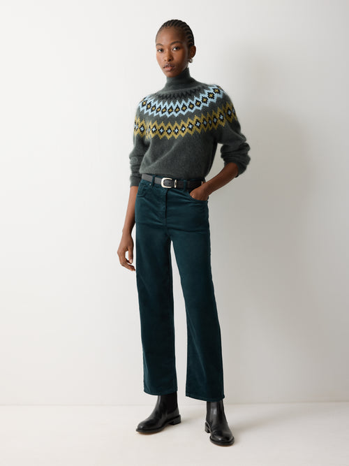 Delmont Velvet Tapered Jean | Green