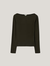 Long Sleeve Cotton Rib Slash Neck T-shirt | Khaki