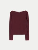 Cotton Rib Slash Neck Top | Burgundy