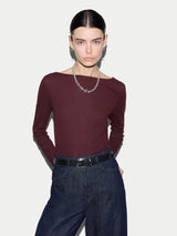 Cotton Rib Slash Neck Top | Burgundy