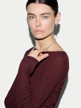 Cotton Rib Slash Neck Top | Burgundy