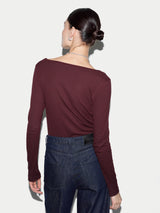 Cotton Rib Slash Neck Top | Burgundy