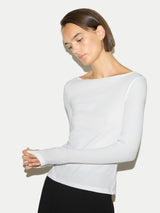 Cotton Rib Slash Neck Top | White