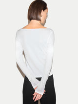Cotton Rib Slash Neck Top | White