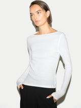 Cotton Rib Slash Neck Top | White