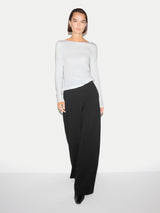 Cotton Rib Slash Neck Top | White