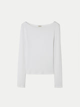 Cotton Rib Slash Neck Top | White