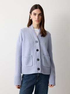 Chunky V Neck A Line Cardigan | Blue