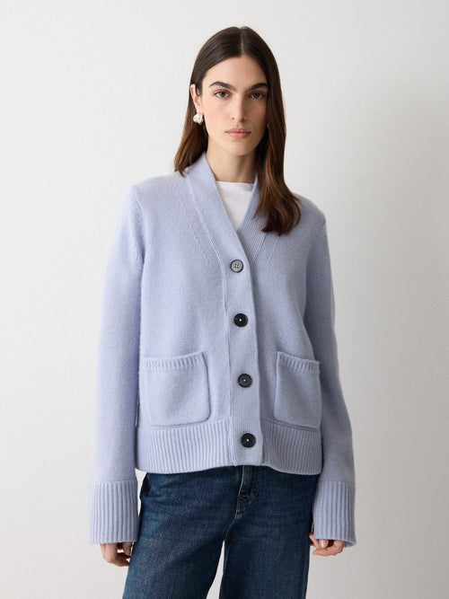 Chunky V Neck A Line Cardigan | Blue