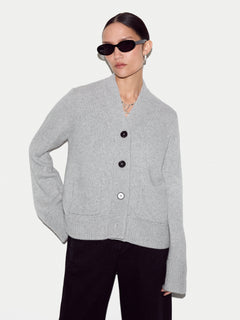 Chunky V Neck A Line Cardigan | Grey