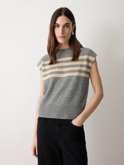 Wool Cashmere Stripe Tank | Grey