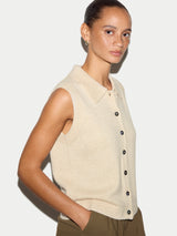 Wool Cashmere Blend Collar Waistcoat | Cream