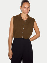 Wool Cashmere Blend Collar Waistcoat | Khaki