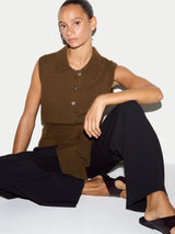 Wool Cashmere Blend Collar Waistcoat | Khaki