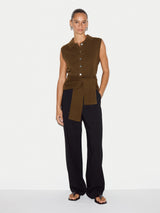 Wool Cashmere Blend Collar Waistcoat | Khaki