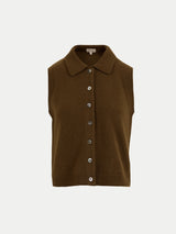 Wool Cashmere Blend Collar Waistcoat | Khaki