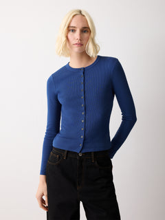 Button Through Baby Tee Cardigan | Blue