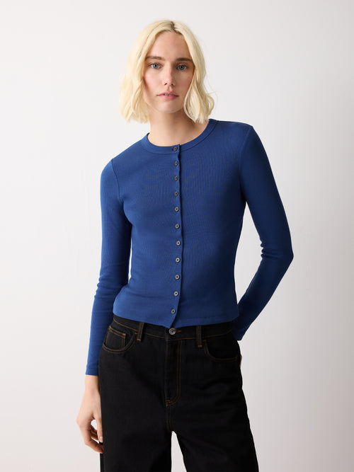 Button Through Baby Tee Cardigan | Blue