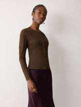 Button Through Baby Tee Cardigan | Brown