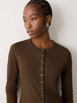 Button Through Baby Tee Cardigan | Brown