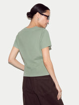 Fine Rib Baby Button T-shirt | Green