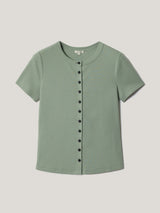 Fine Rib Baby Button T-shirt | Green