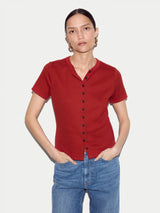 Fine Rib Baby Button T-shirt | Red
