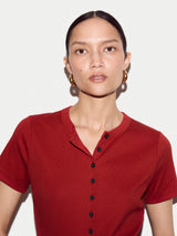Fine Rib Baby Button T-shirt | Red