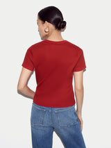 Fine Rib Baby Button T-shirt | Red