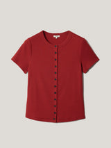 Fine Rib Baby Button T-shirt | Red