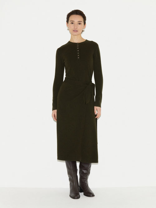 Merino Cashmere Tie Dress | Khaki