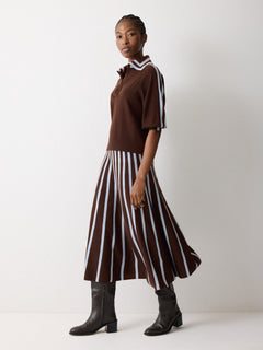 Merino Stripe Flare Skirt | Brown