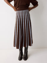 Merino Stripe Flare Skirt | Brown