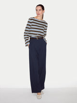 High Neck Stripe Long Sleeve Top | Brown