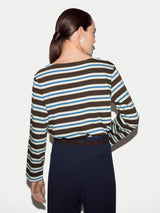 High Neck Stripe Long Sleeve Top | Brown