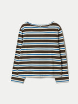 High Neck Stripe Long Sleeve Top | Brown