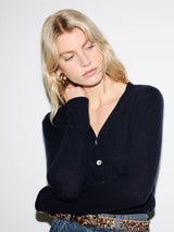 Merino Cashmere V Neck Cardigan | Navy