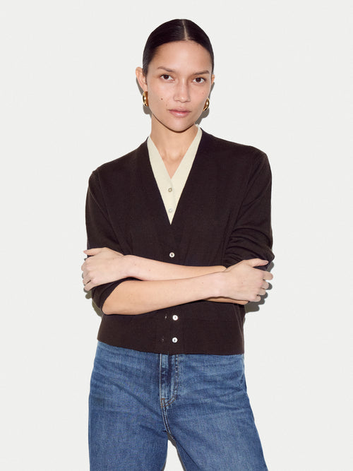 Merino Double Layer Cardigan | Brown