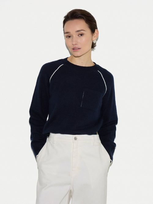 Cotton Cashmere Double Faced Jumper | Navy